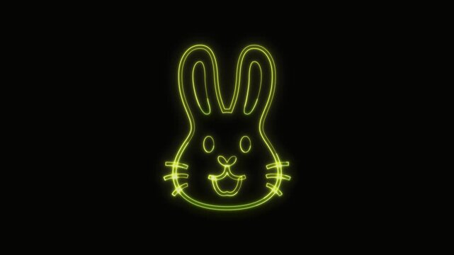  Rabbit Icon Neon Seamless Loop 4K with Black Background Animated Promotional Typography for Video Editing