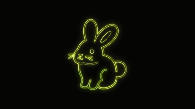  Rabbit Icon Neon Seamless Loop 4K with Black Background Animated Promotional Typography for Video Editing