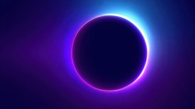 Abstract solar eclipse with blue and purple neon light glow
