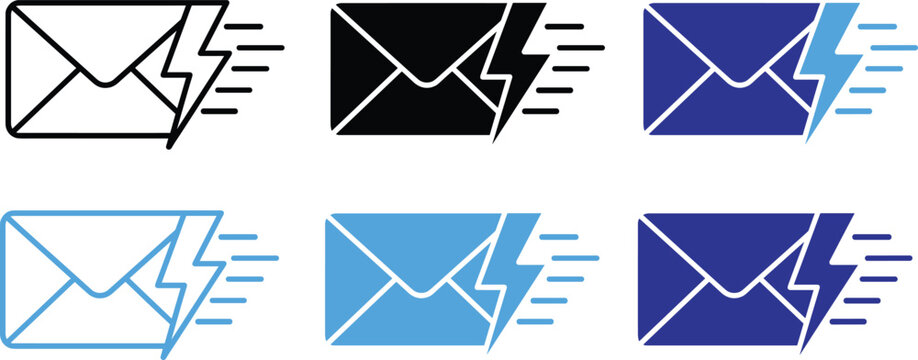 Fast Email Delivery Icon Set Vector Illustration Mail Message Speed Concept