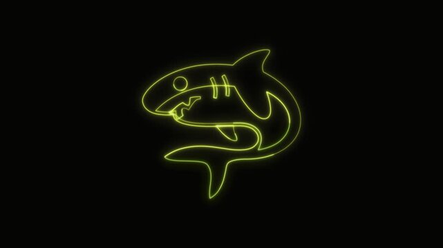  Shark Icon Neon Seamless Loop 4K with Black Background Animated Promotional Typography for Video Editing