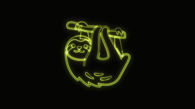  Sloth Icon Neon Seamless Loop 4K with Black Background Animated Promotional Typography for Video Editing