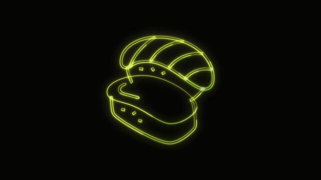 Sushi Icon Neon Seamless Loop 4K with Black Background Animated Promotional Typography for Video Editing
