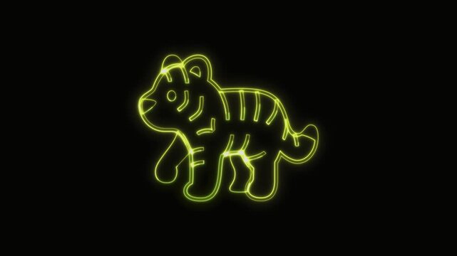  Tiger Icon Neon Seamless Loop 4K with Black Background Animated Promotional Typography for Video Editing