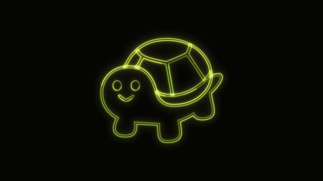  Turtle Icon Neon Seamless Loop 4K with Black Background Animated Promotional Typography for Video Editing