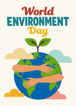 World Environment Day Illustration Earth Hug with Plant Growth Save the Earth Vector illustration