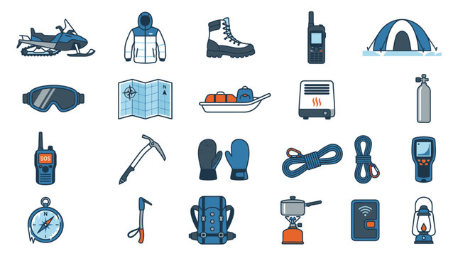 Collection of outdoor recreation equipment icons.