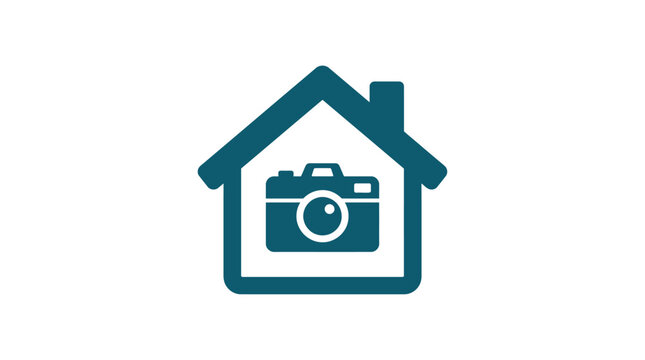House with camera inside icon.