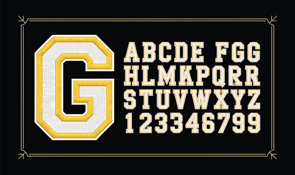 Varsity Letter G Alphabet Vector Font for College Sports Jersey and Athletic Team Logo Typography