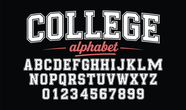 College Alphabet Vector Font for Varsity Sports Jersey and Athletic Team Apparel Typography