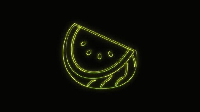  Watermelon Icon Neon Seamless Loop 4K with Black Background Animated Promotional Typography for Video Editing