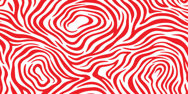 Abstract red and white wavy zebra stripe pattern background isolated on white background