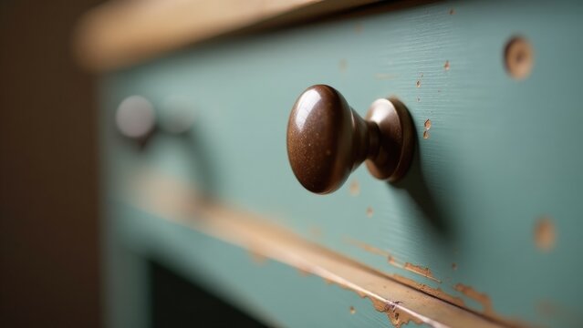 A close-up view of a single knob on a cabinet, suitable for various design and styling projects