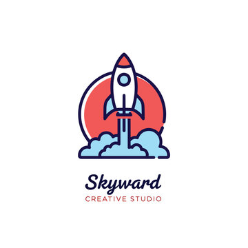 Minimalist rocket ship logo design for creative studio.