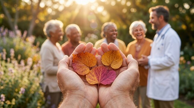 Hands grasping kidney-shaped foliage for Global Kidney Day awareness.