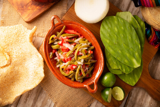 Nopales Salad. Mexican cactus salad, a traditional recipe that is easy, versatile, and very healthy. It can be eaten as a salad or as a side dish in various Mexican cuisine.