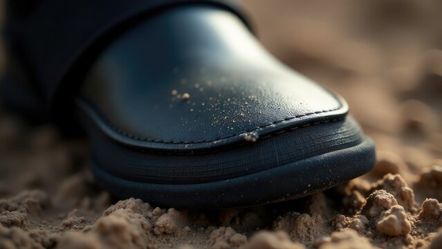 A close-up shot of a shoe buried in sand on a sunny beach