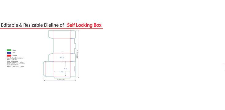 Self locking box, editable dieline, packaging template