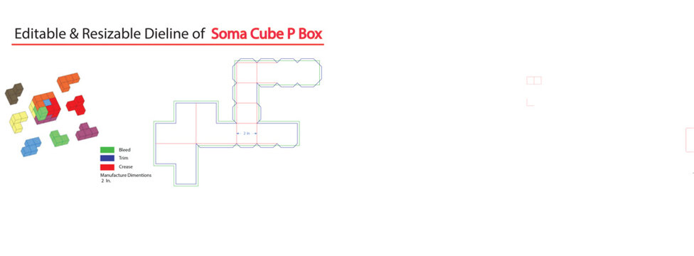 Soma cube p box editable template with colorful puzzle pieces