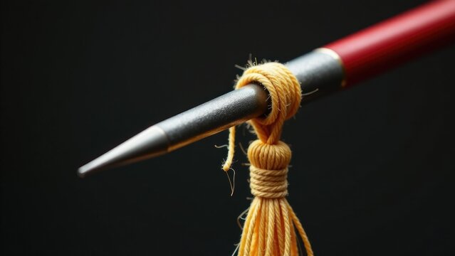 A close-up view of a pair of scissors tied to a string, commonly used for cutting or hanging purposes