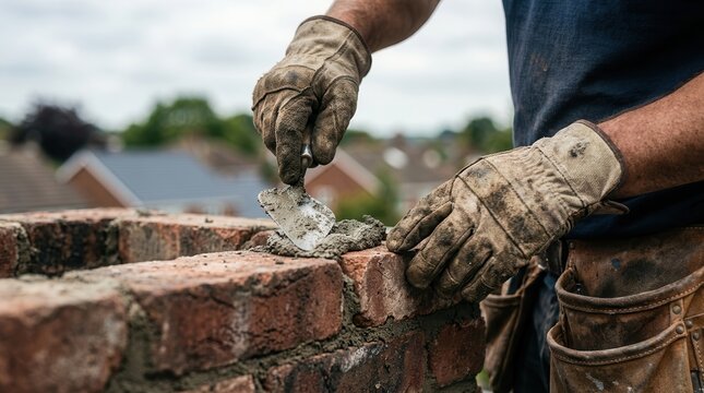 Professional worker installing a chimney cap on a brick chimney during masonry maintenance.