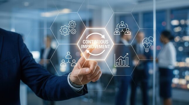 Business professional implementing a continuous improvement mindset through process management.