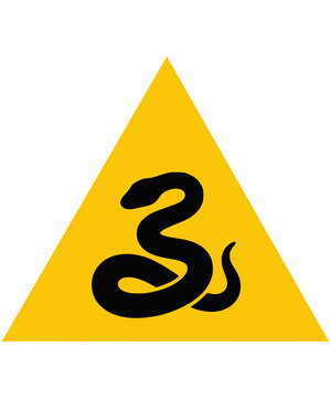 Black snake silhouette coiled inside a yellow triangular warning sign icon