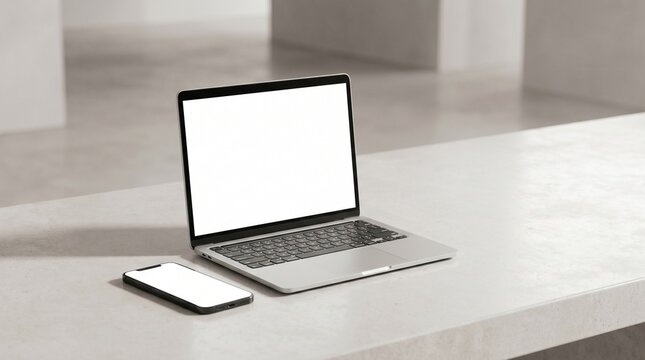 Blank Laptop and Smartphone Mockup in Modern Studio Environment