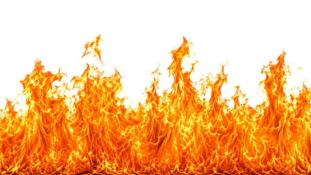 Vibrant orange flames isolated on transparent background