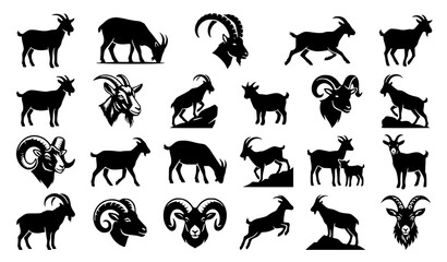 Goat And Sheep Silhouette Collection Set for Farm Animal and Livestock Design © Keyapayal