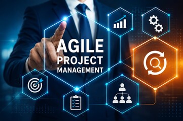 Naklejka premium Agile Project Management Framework Team Leader Selecting Tools for Company Growth Concept