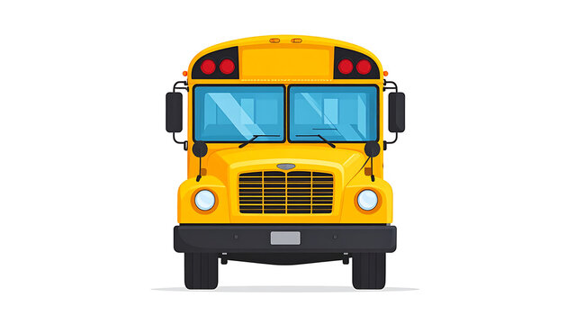 Front view of a classic yellow school bus with large windows and lights, simplified pixel art style