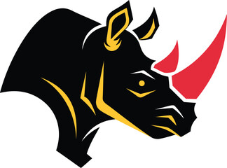 Black rhino head logo design with red horn isolated on transparent background, Vector © Orpita