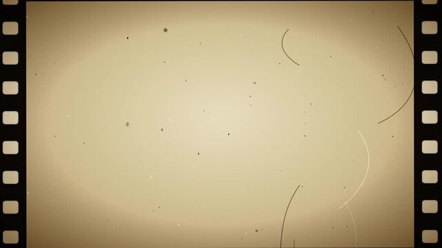 Old cinema film strip border with a blank center, featuring heavy dust particles, hairs, and dirt flashing randomly for a 1970s look.