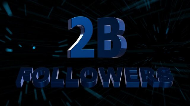 2 Billion Followers Celebration Animation. 3D Social Media Milestone with Abstract Motion Lines Background 4K.