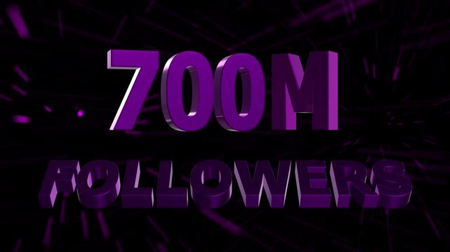 700 Million Followers Celebration Animation. 3D Social Media Milestone with Abstract Motion Lines Background 4K.