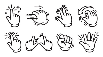 Fototapeta premium Hand gesture icons, touchscreen symbols, finger movements, vector graphics