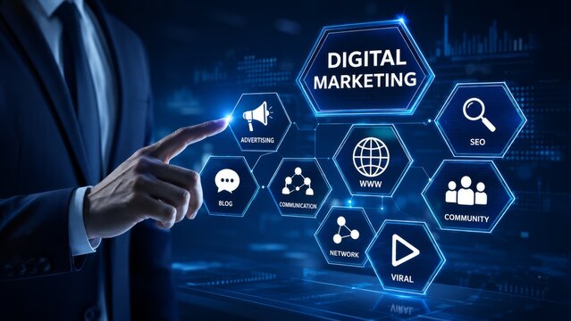 Digital Marketing Strategy Search Engine Optimization SEO Search Engine Marketing SEM and Social Media Marketing SMM Concept