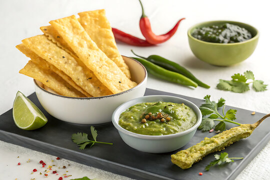 Fafda with chutney, contemporary branding image