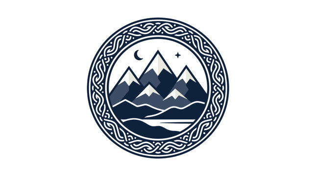 Mountain landscape circular icon design.