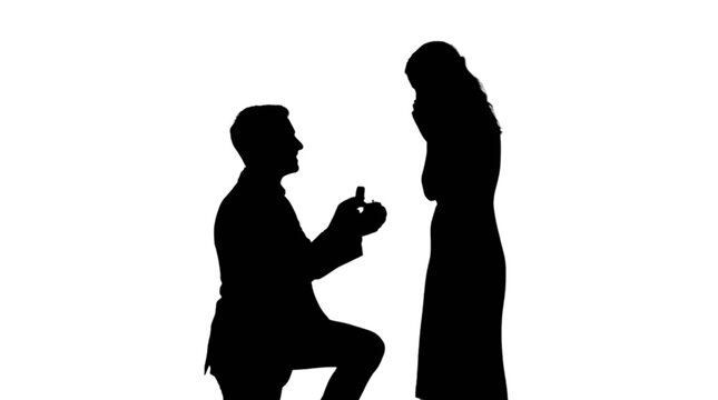 Man proposing with ring on one knee isolated on transparent background, Vector