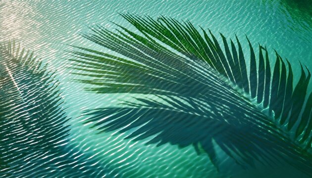 palm leaf shadow from above over water surface with sunlight reflection topview abstract background for travel beach vacation and wellbeing
