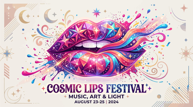 Vibrant lips with colorful artistic paint splashes