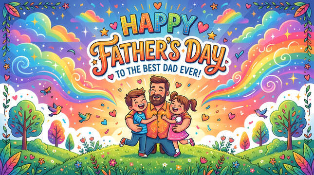 Happy family hugging on father's day celebration