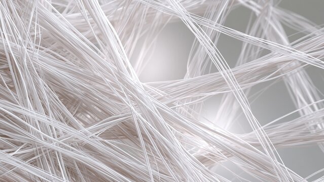 Close-up of white plastic fibers and strands on textured background