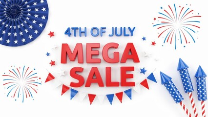 Obraz premium 4th of July mega sale banner with patriotic decoration isolated on white background