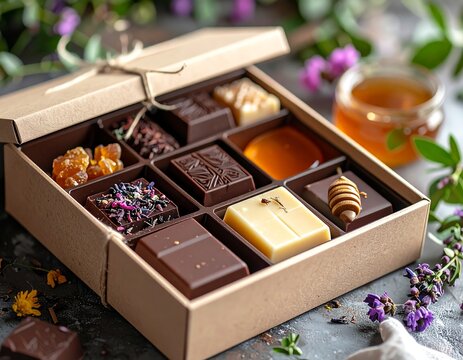 Liebevoll arrangierte Geschenkbox mit selbstgemachten Spezialit&auml;ten