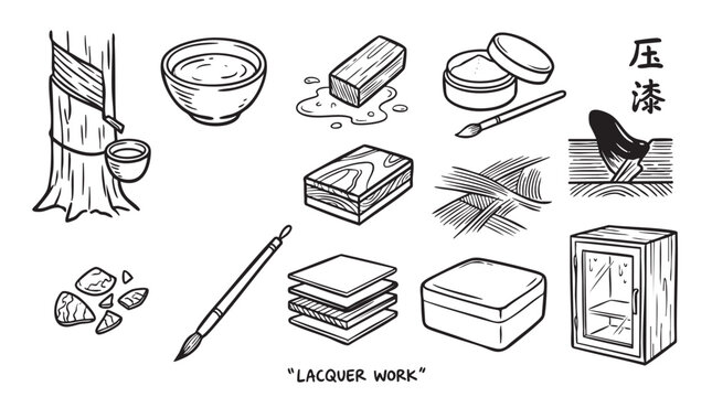 Lacquer work craft process with traditional tools and materials.