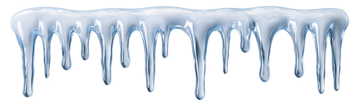 Blue ice cream melting drips on white background