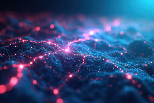 Abstract Glowing Network Connections in Blue and Pink Hues